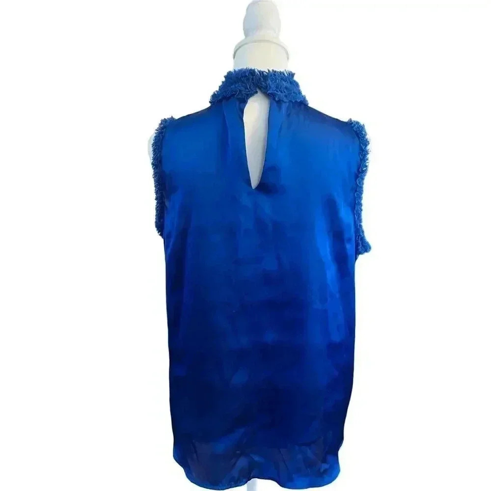 ZARA womens blue sleeveless satin ruffled neck shirt size small - Picture 6 of 8